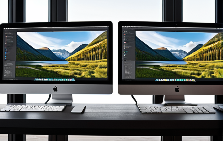 Here are two professional image prompts for Stable Diffusion XL, focusing on the concepts of multi-monitor setups with a MacBook for enhanced productivity, as described in the provided text:
