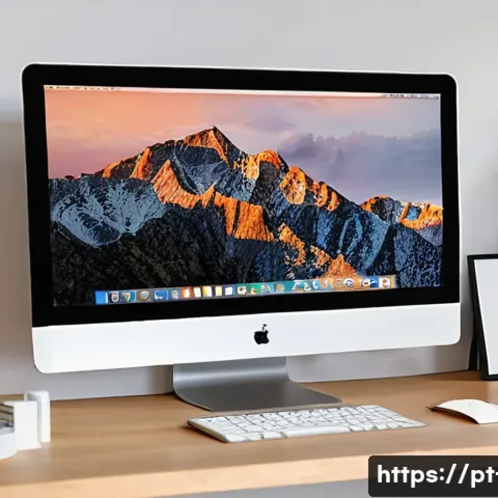 macOS의 Dock 사용자화 방법 - **Prompt:** "A minimalist, modern workspace featuring a sleek Apple iMac on a light wooden desk. The...
