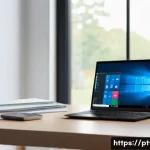 운영체제별 파일 압축 및 해제 도구 - A modern home office setup featuring a sleek Windows laptop displaying the Windows File Explorer wit...