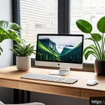 운영체제별 스토리지 관리 도구 - A modern home office setup featuring a sleek Windows 11 desktop screen displaying the Storage Sense ...