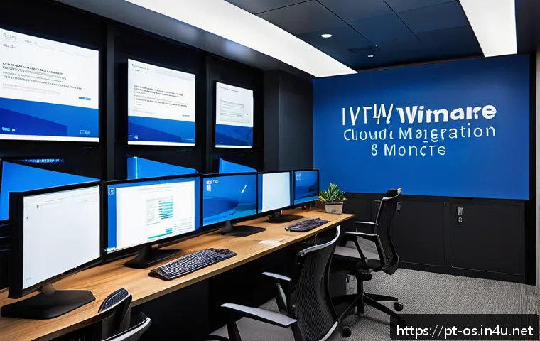 운영체제별 가상화 도구 비교 - A professional office environment showcasing a confident IT specialist managing multiple virtual mac...