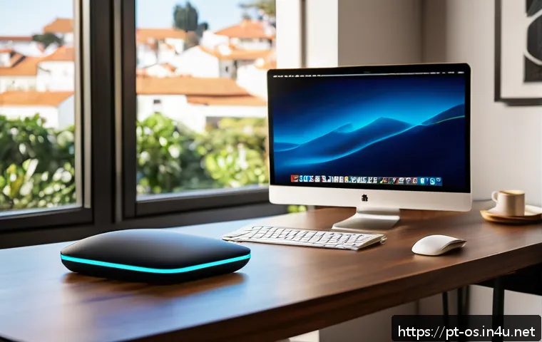 윈도우와 macOS의 소프트웨어 호환성 - A modern home office setup showcasing a sleek MacBook running Parallels Desktop with a Windows 10 vi...